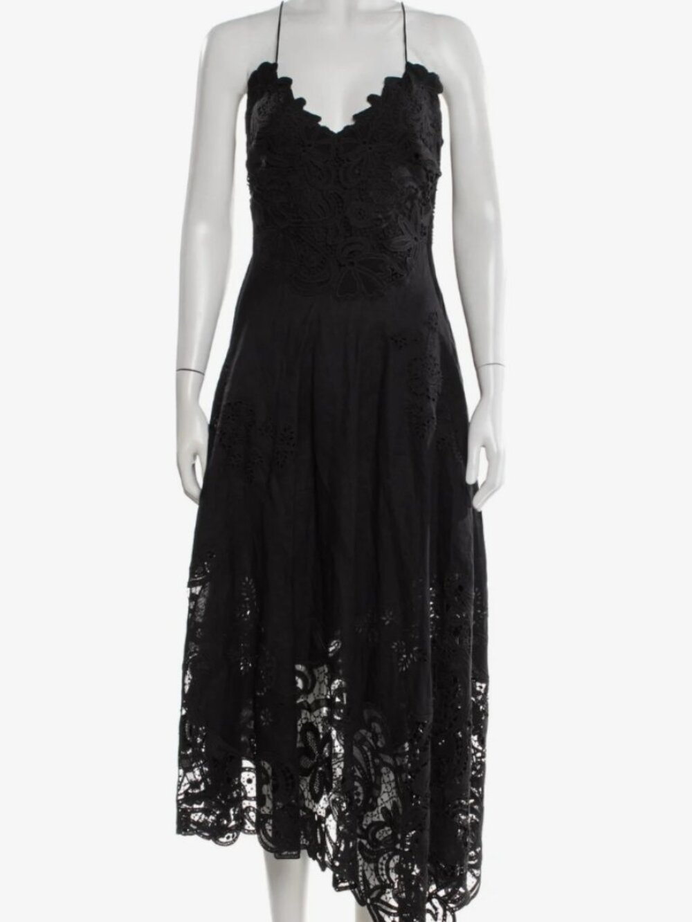 NWOT ULLA JOHNSON Brigitte Guipure Lace-Paneled Linen Dress in Noir XS $1,650 - Picture 9 of 10